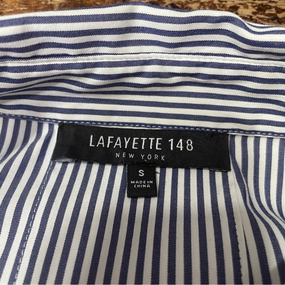 Lafayette 148 New York Blue White Stripe Button Down Cotton Shirt Size‎ Small - Picture 3 of 6